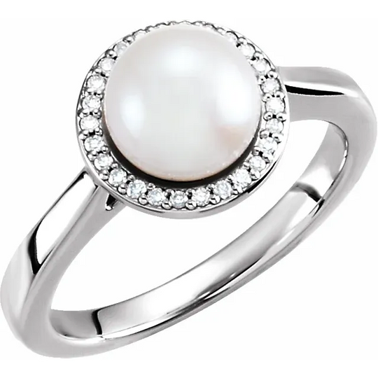 14K White Freshwater Cultured Pearl & .7 CTW Diamond Halo-Style Ring