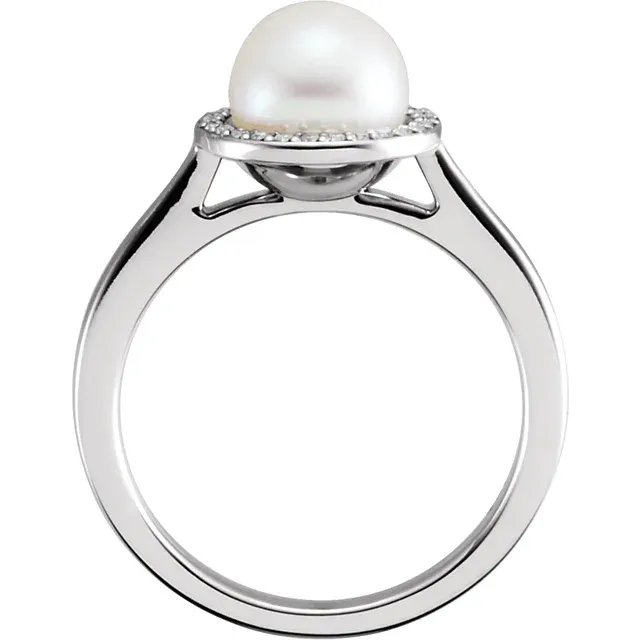 14K White Freshwater Cultured Pearl & .7 CTW Diamond Halo-Style Ring
