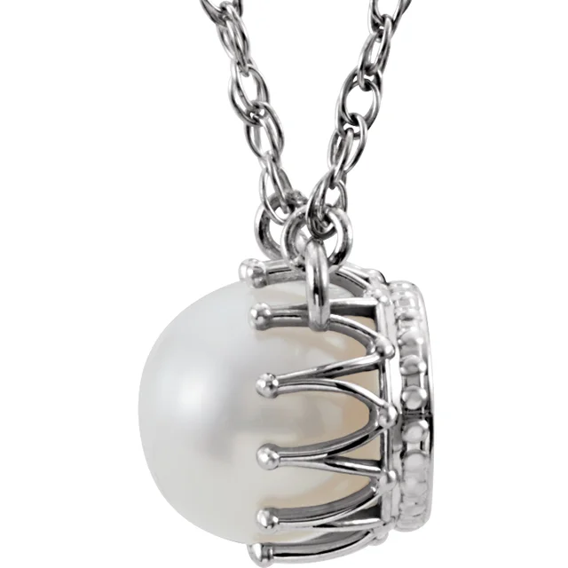 14K White Freshwater Cultured Pearl 18" Necklace-