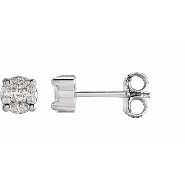 14K White 1/3 CTW Diamond Cluster Earrings-