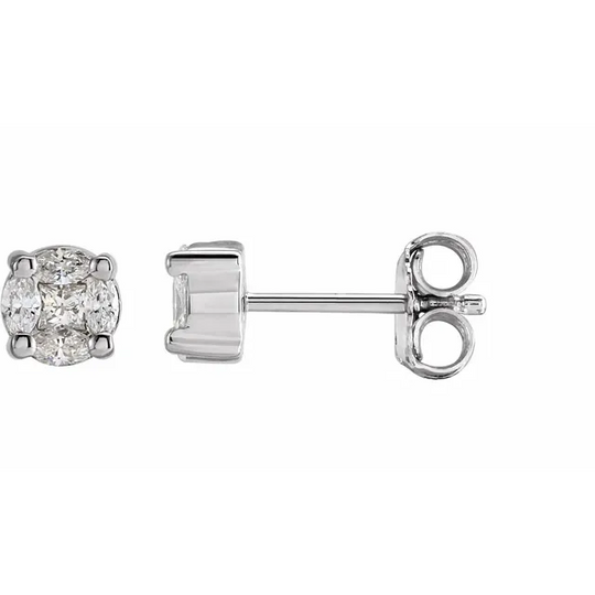 14K White 1/3 CTW Diamond Cluster Earrings