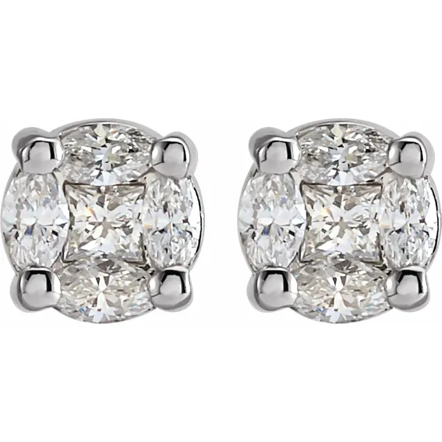 14K White 1/3 CTW Diamond Cluster Earrings-