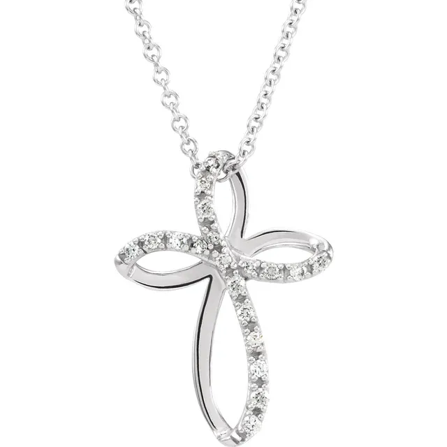 14K White 1/10 CTW Diamond Cross 18" Necklace-
