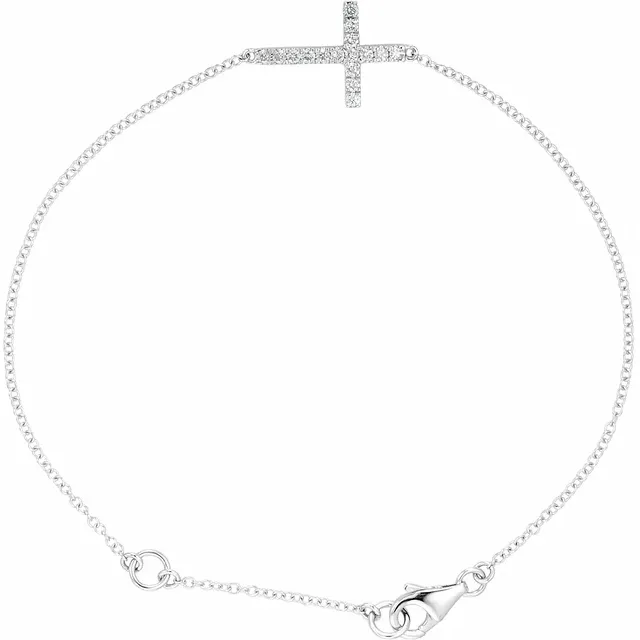 14K White 1/5 CTW Diamond Sideways Cross 8" Bracelet-