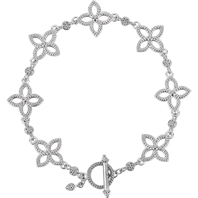 14K White Floral-Inspired 7.5" Bracelet