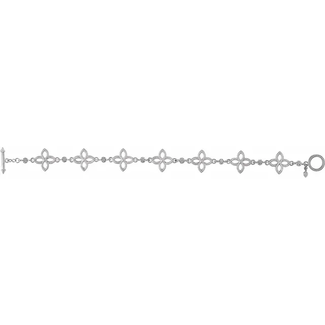 14K White Floral-Inspired 7.5" Bracelet-