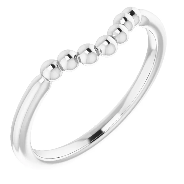 14K White Beaded Contour Stackable Ring-