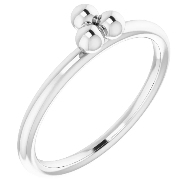 14K White Stackable Beaded Ring-