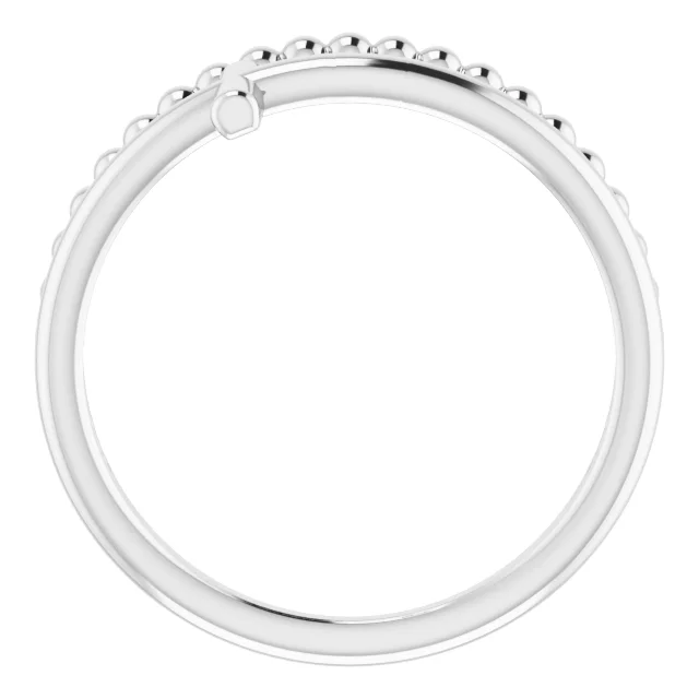 14K White Negative Space & Beaded Cross Ring-