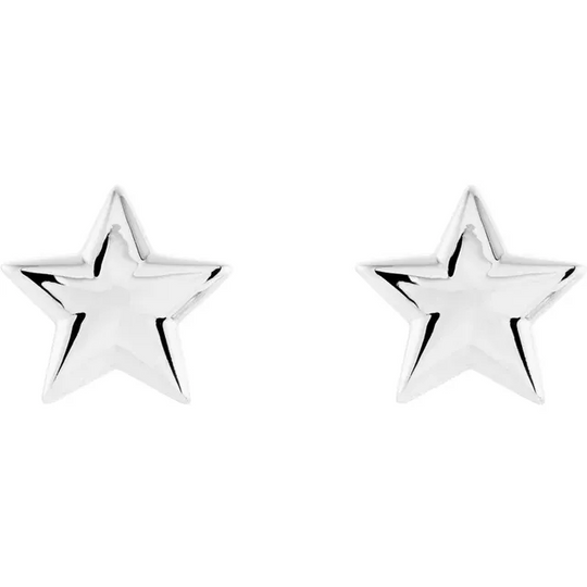 14K White Star Earrings
