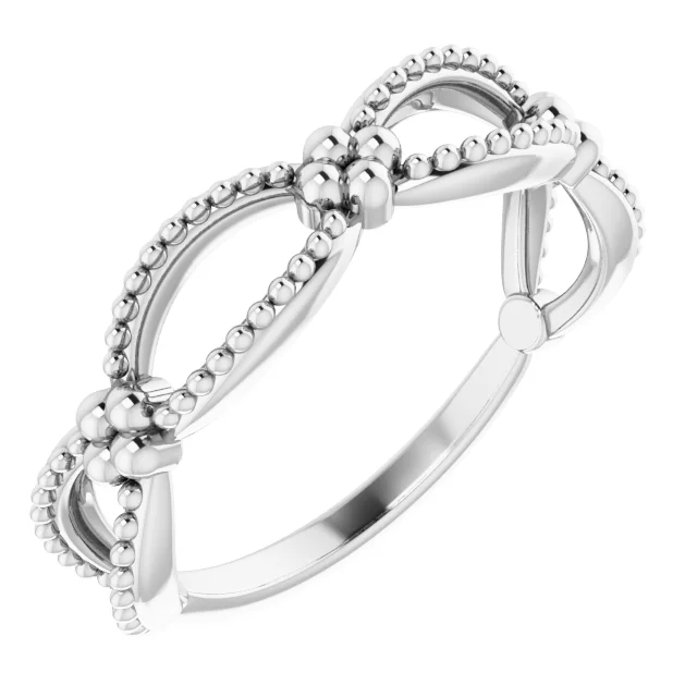14K White Beaded Stackable Ring-