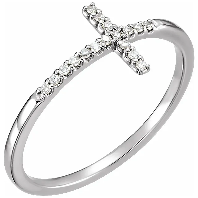 14K White .08 CTW Diamond Sideways Cross Ring-