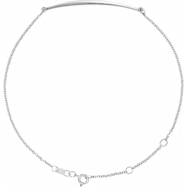 14K White Curved Bar 6 1/2-7 1/2" Bracelet-