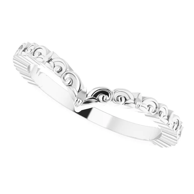 14K White Vintage-Inspired "V" Ring