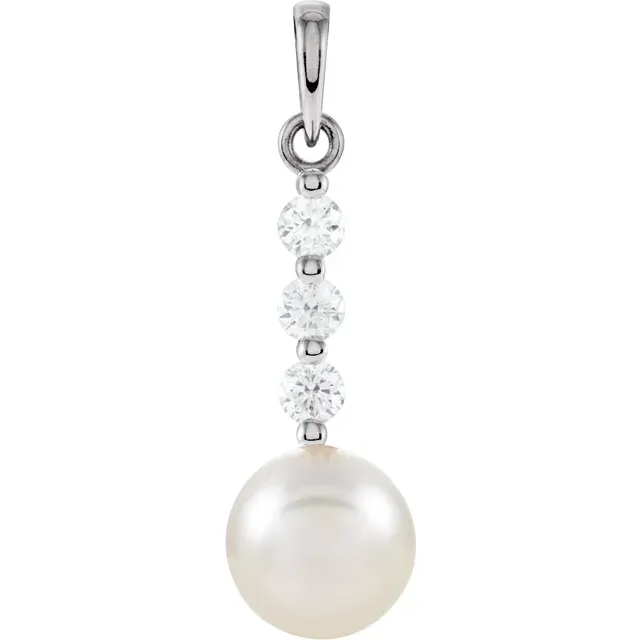 14K White Freshwater Cultured Pearl & 1/4 CTW Diamond Pendant-