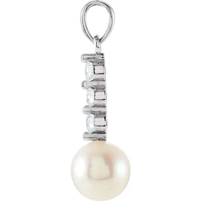 14K White Freshwater Cultured Pearl & 1/4 CTW Diamond Pendant-