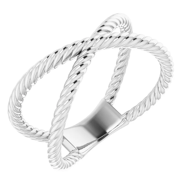 14K White Criss-Cross Rope Ring-