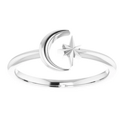 14K White Crescent Moon & Star Negative Space Ring