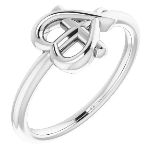 14K White Cross with Heart Youth Ring