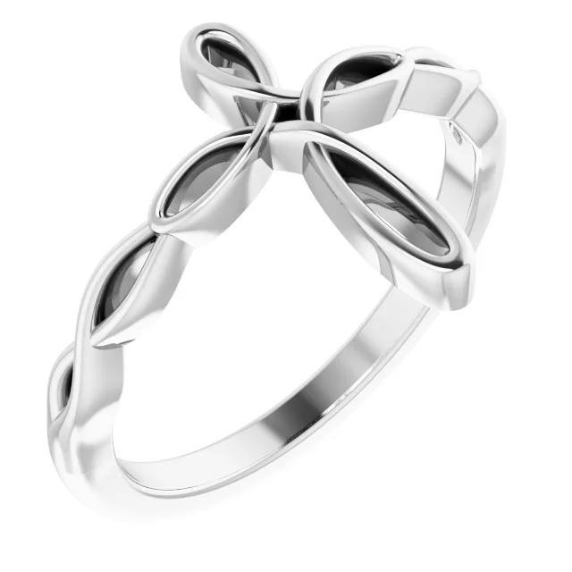 14K White Cross Ring-