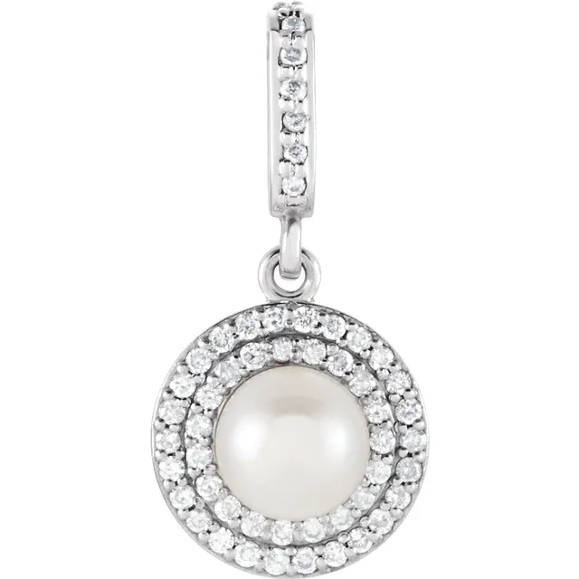 14K White Freshwater Cultured Pearl & 1/8 CTW Diamond Pendant-