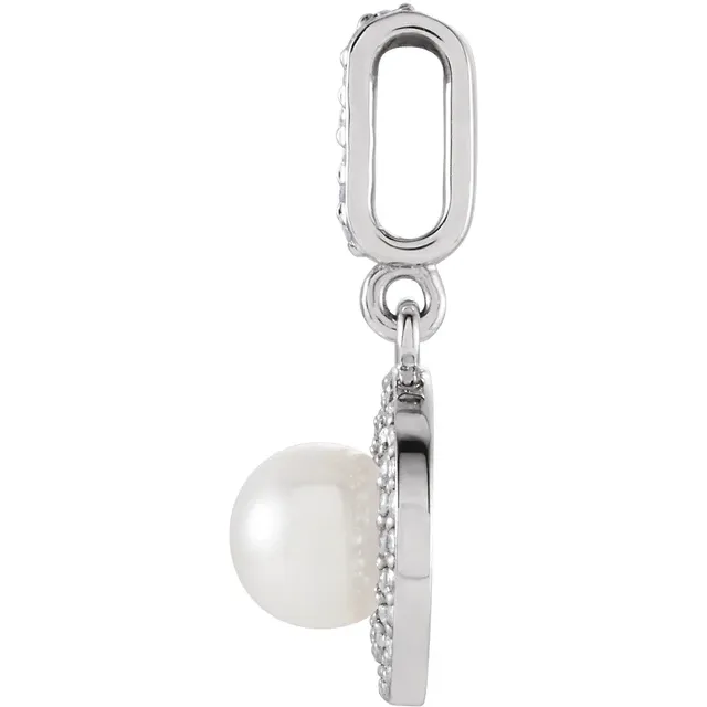 14K White Freshwater Cultured Pearl & 1/8 CTW Diamond Pendant-