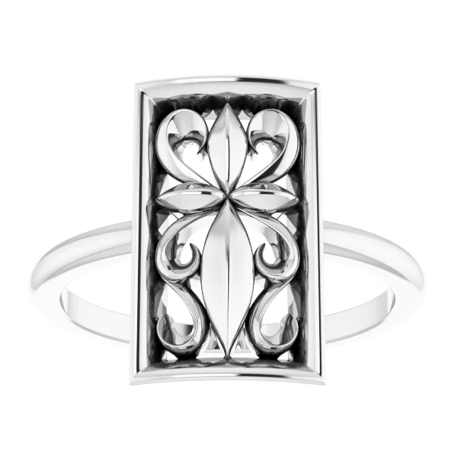 14K White Vintage-Inspired Cross Ring