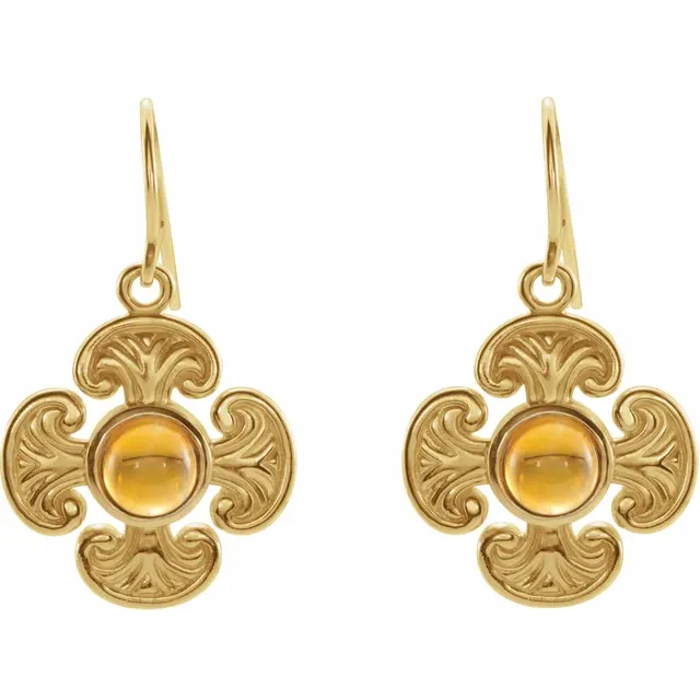 14K Yellow Citrine Maltese Cross Earrings-