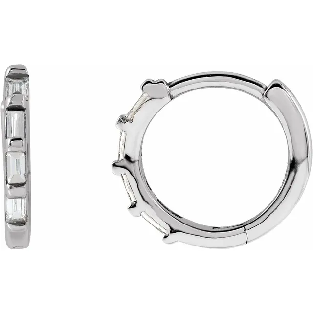 14K White 1/10 CTW Diamond Hinged Hoop Earrings-