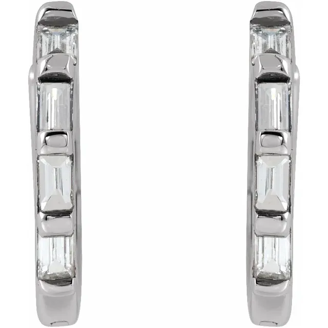 14K White 1/10 CTW Diamond Hinged Hoop Earrings-