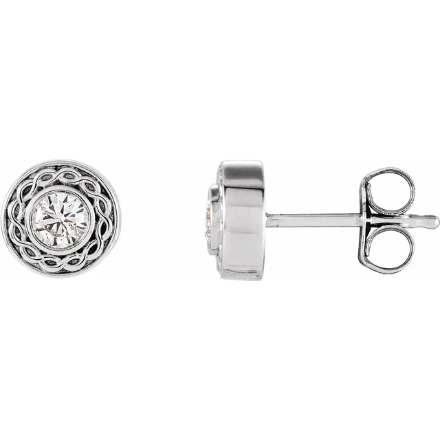 14K White 3 mm Round Forever One Moissanite Earrings-