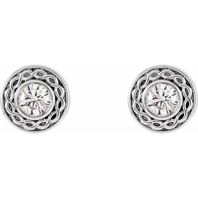 14K White 3 mm Round Forever One Moissanite Earrings-