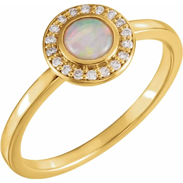 14K Yellow Opal & .07 CTW Diamond Halo-Style Ring-