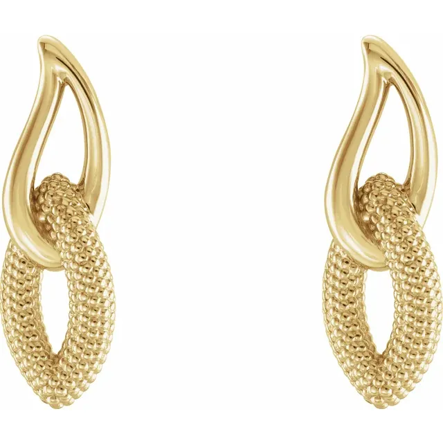 14K Yellow Beaded Drop Earrings-