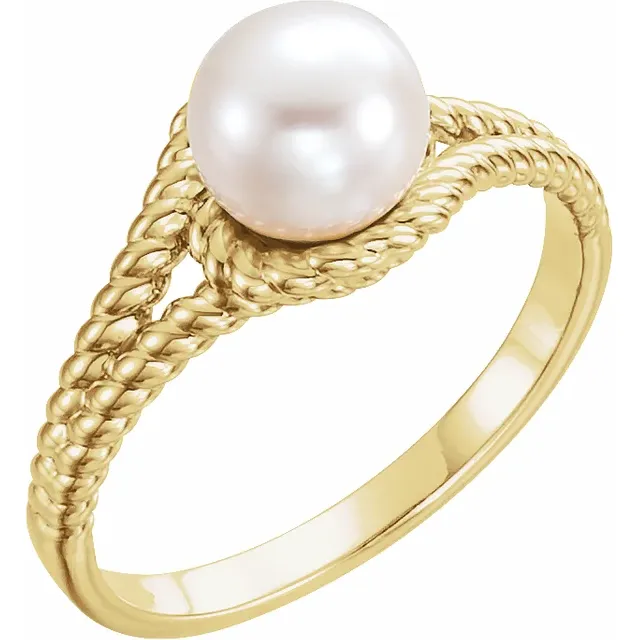 14K Yellow 7 mm White Freshwater Pearl Rope Ring-