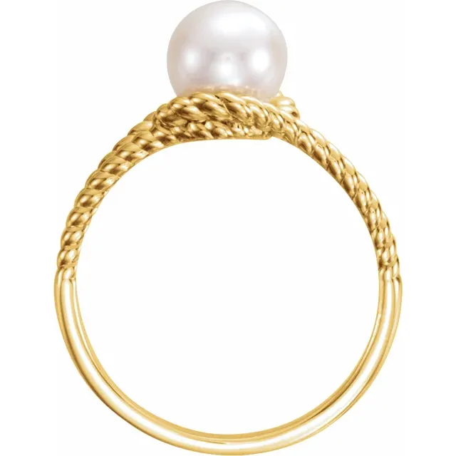 14K Yellow 7 mm White Freshwater Pearl Rope Ring-