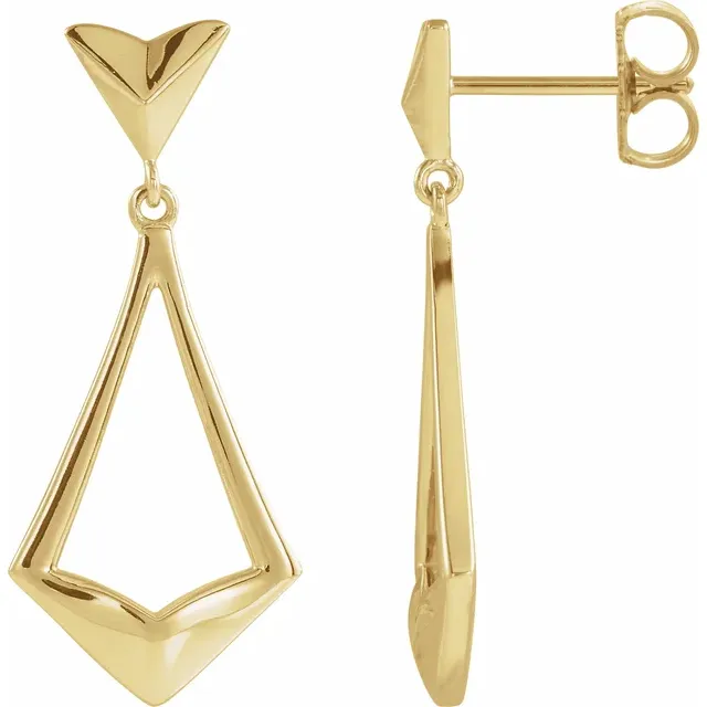 14K Yellow Geometric Dangle Earrings with Backs-