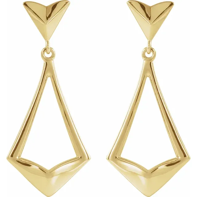 14K Yellow Geometric Dangle Earrings with Backs-