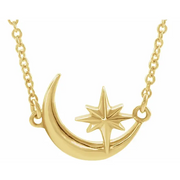 14K Yellow Crescent Moon & Star 16-18" Necklace