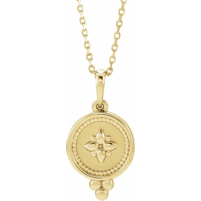 14K Yellow Beaded Disc 16-18" Necklace-