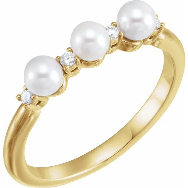 14K Yellow Freshwater Cultured Pearl & .05 CTW Diamond Ring-