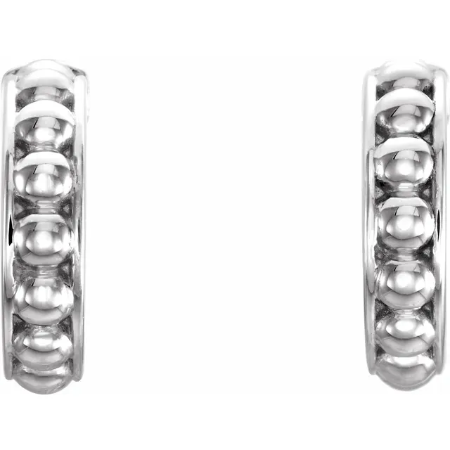 14K White 12 mm Beaded Hoop Earrings-