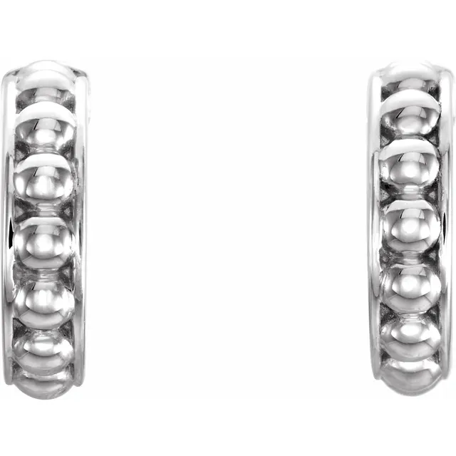 14K White 12 mm Beaded Hoop Earrings