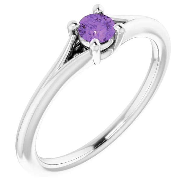 14K White Amethyst Youth Solitaire Ring-
