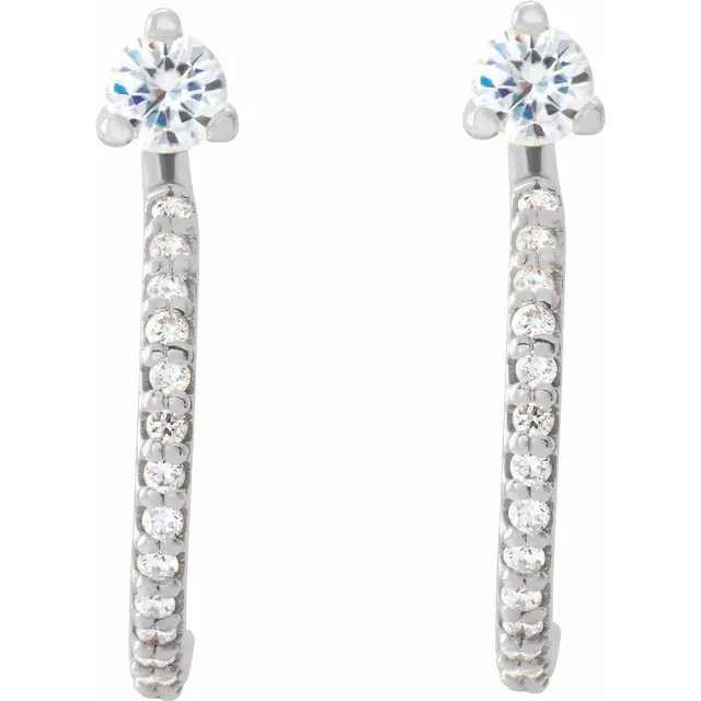 14K White 3 mm Round Forever One Moissanite & 1/6 CTW Diamond Earrings-
