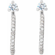 14K White 3 mm Round Forever One Moissanite & 1/6 CTW Diamond Earrings