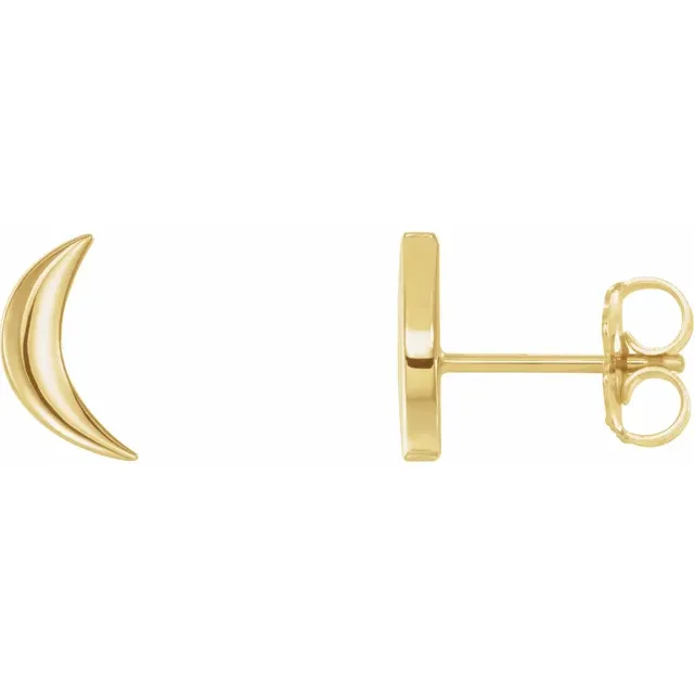 14K Yellow Crescent Moon Earrings-