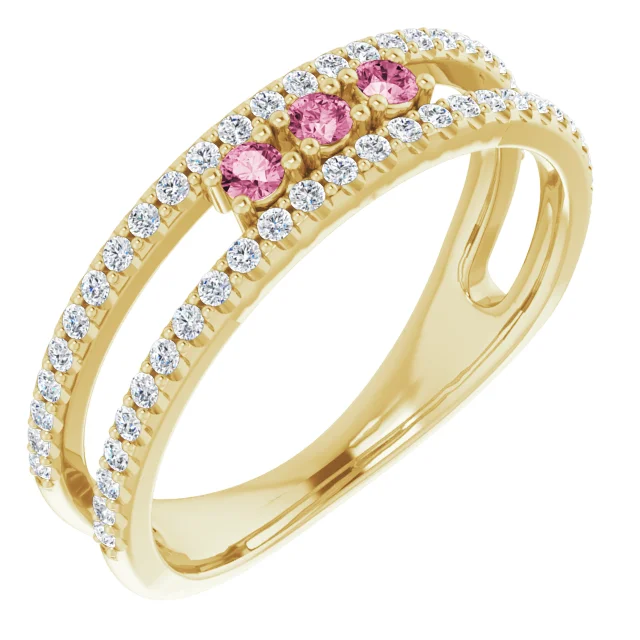 14K Yellow Pink Tourmaline & 1/4 CTW Diamond Ring-