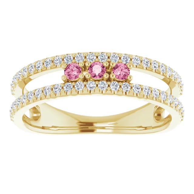 14K Yellow Pink Tourmaline & 1/4 CTW Diamond Ring