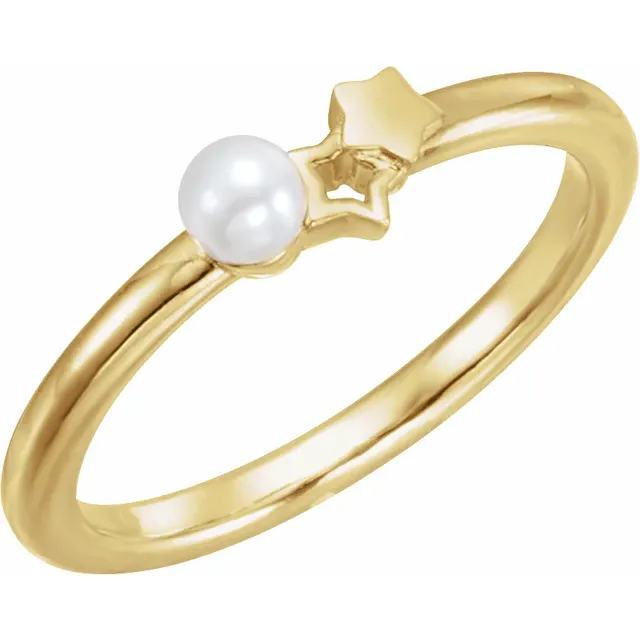 14K Yellow Freshwater Cultured Pearl Youth Double Star Ring-3.00(standard approximate size)-